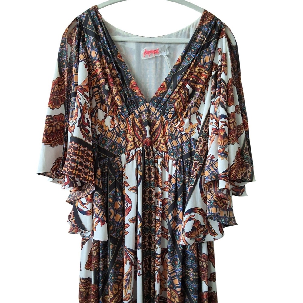 Free People 6 Fern Paisley V-Neck Split Flutter Sleeve Maxi Boho Cottagecore 70s - Picture 6 of 8